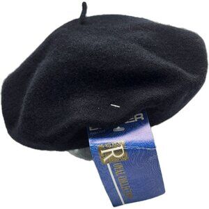 Vintage Broner Royal Collection Black 100% Wool Beret Hat Cap Unisex Womens Mens